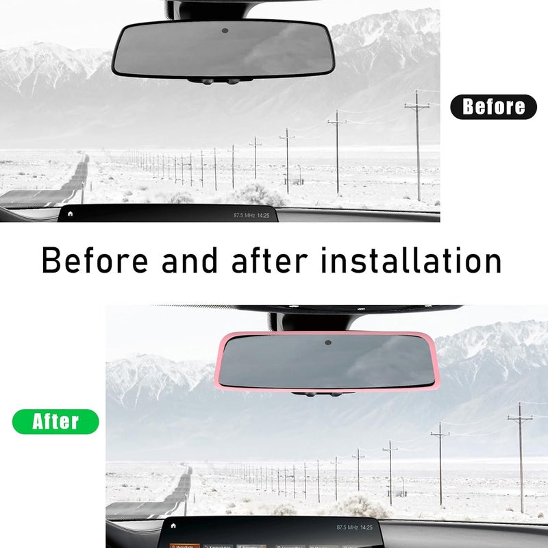Wevdn Rear View Mirror Protector Frame, Silicone Car RearView Mirror Cover Compatible with Model 3 and Y, Auto Interior Decoration Gifts, Car Accessories (Pink) - Image 5